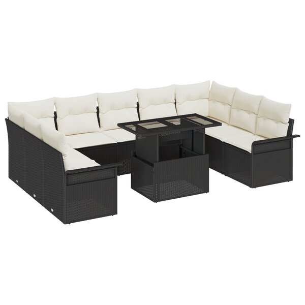 vidaXL Ensemble de canapés de jardin 10 pièces avec coussins rattan poly noir