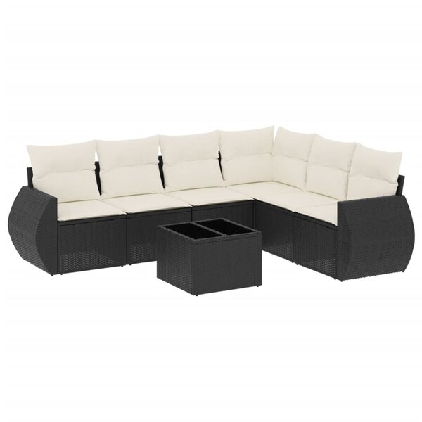 vidaXL Salon de jardin 7 Pièces avec coussins noir résine tressée