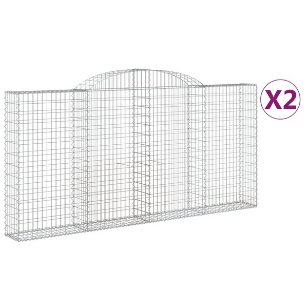 vidaXL Paniers à gabions arqués 2 Pièces 300x30x140/160 cm fer galvanisé