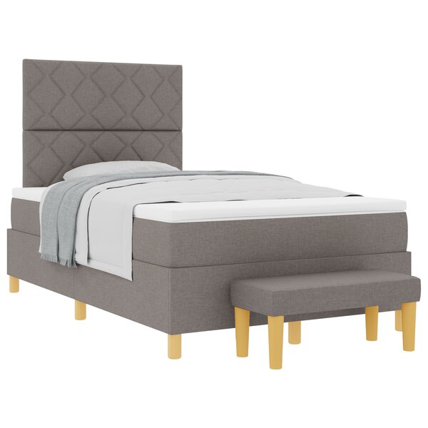 vidaXL Lit à Sommier à Ressorts avec Matelas & Banc Taupe 120x200 cm Tissu