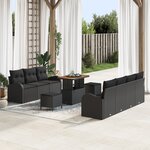 Ensemble de canapés de jardin 10 pièces avec coussins Noir Poly rotin Acacia