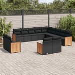vidaXL Salon de jardin avec coussins 13 Pièces noir résine tressée