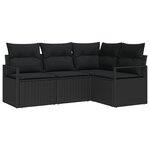 Ensemble de canapés de jardin 4 pièces avec coussins Noir Poly Rattan