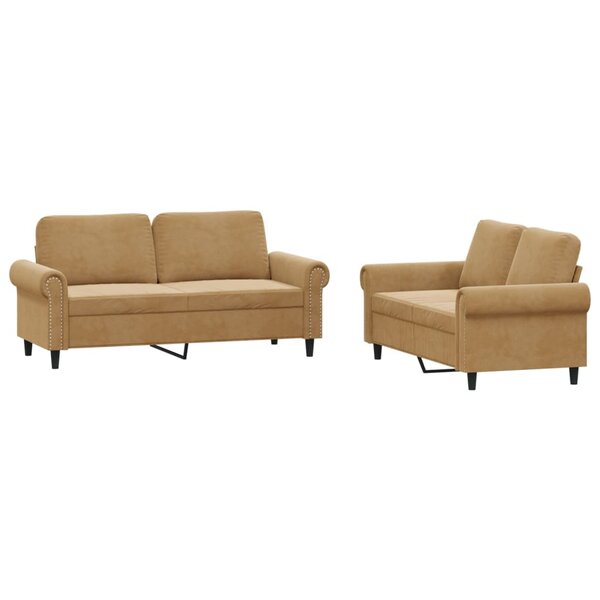 vidaXL Ensemble de canapés 2 Pièces avec coussins Marron Velours