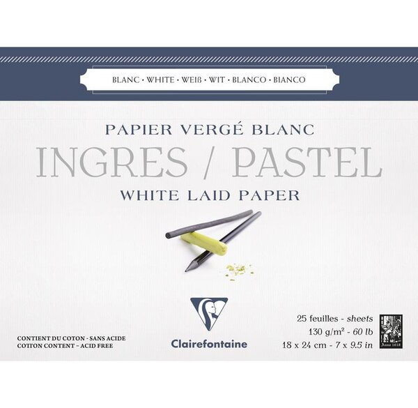 Bloc Ingres-Pastel encollé 18x24 130g blanc 25F CLAIREFONTAINE