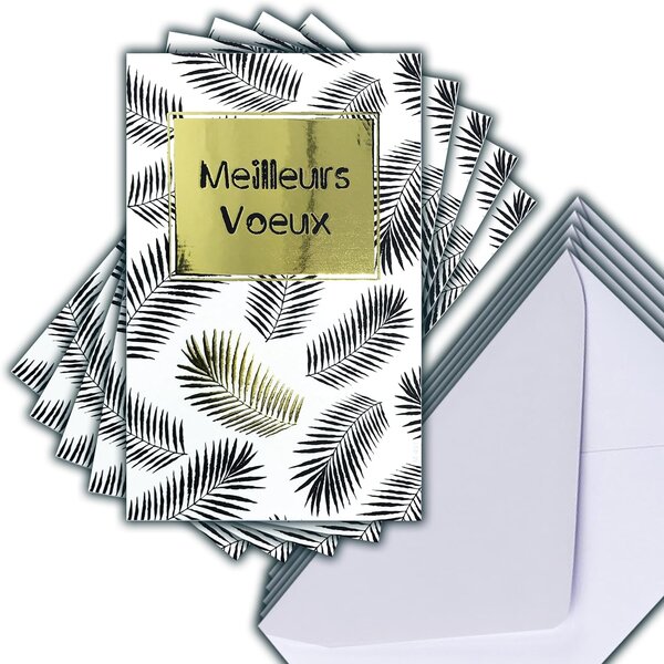 Lot 5 cartes meilleurs vœux doré brillant + 5 enveloppes blanches format 14x9cm