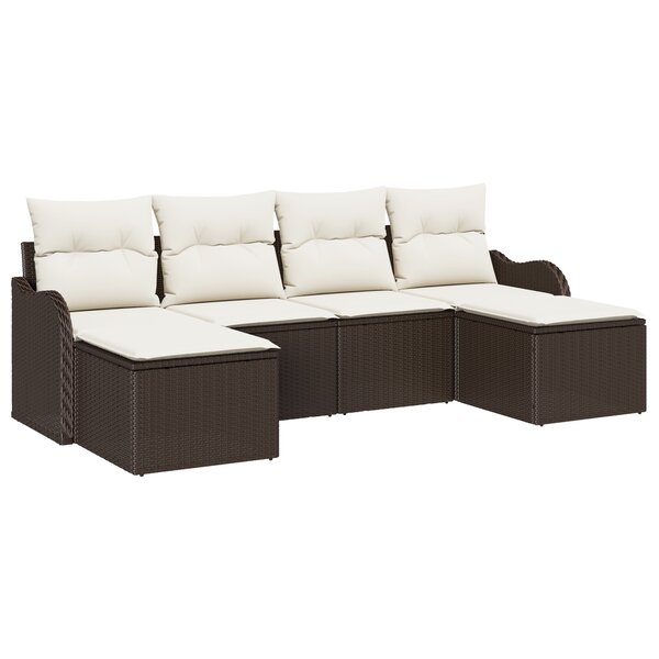 Set de Canapé de Jardin 6 Pièces avec Coussins Marron Poly Rotin