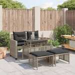 vidaXL Salon de jardin avec coussins 4 Pièces gris clair poly rotin verre