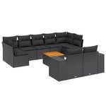 vidaXL Salon de jardin 10 Pièces avec coussins noir résine tressée