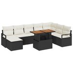Ensemble de canapé 9 pièces avec coussins en poly rattan noir acacia