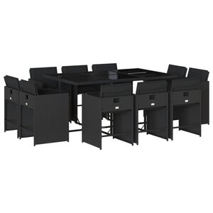 vidaXL Ensemble à manger de jardin 11 Pièces coussins noir résine tressée