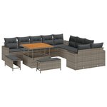 Set de Sofa de Jardin vidaXL 13 Pièces avec Coussins Gris Rattan Polyéthylène Acacia