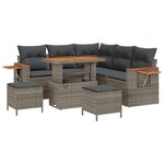 Ensemble de canapé de jardin 8 pièces avec coussins en poly rotin gris acacia
