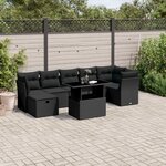 vidaXL Salon de jardin 8 Pièces avec coussins noir résine tressée