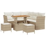 vidaXL Ensemble de Canapé de Jardin 8 Pièces avec Coussins en Rattan Poly Beige et Acacia