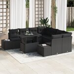 vidaXL Ensemble de canapé de jardin 9 pièces avec coussins en poly rattan noir