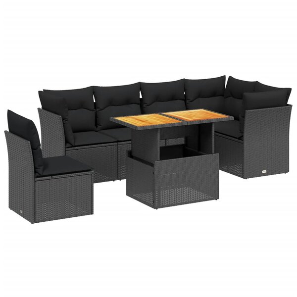 vidaXL Salon de jardin 7 Pièces avec coussins noir résine tressée
