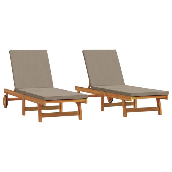 Chaises longues vidaXL 2 Pièces avec roulettes et coussins en acacia massif
