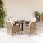 vidaXL Ensemble à manger de jardin avec coussins 5Pièces Beige poly rotin