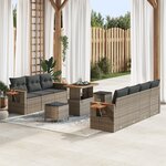 Ensemble de 10 Pièces de Canapés de Jardin avec Coussins Gris en Rattan Poly Acacia