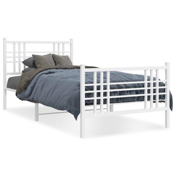 vidaXL Cadre de lit métal sans matelas avec pied de lit blanc 90x190cm