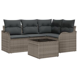 Ensemble de canapé de jardin de 4 pièces avec coussins en Rattan poly noir