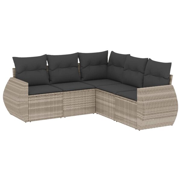 vidaXL Salon de jardin 5 Pièces avec coussins gris clair résine tressée