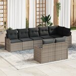 Set de canapés de jardin 8 pièces avec coussins gris en rotin