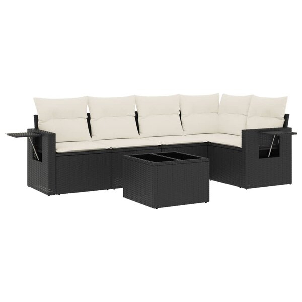 vidaXL Salon de jardin 6 Pièces avec coussins noir résine tressée
