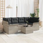 Ensemble de Canapés de Jardin 7 Pièces avec Coussins Gris Clair en Rattan Poly