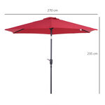 Parasol inclinable de jardin balcon terrasse manivelle toile polyester imperméabilisée haute densité 180 g/m² Ø2 7 x 2 35H m alu rouge vineux
