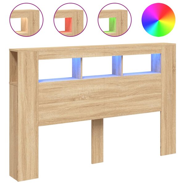 vidaXL Tête de lit à LED chêne sonoma 160x18 5x103 5cm bois ingénierie
