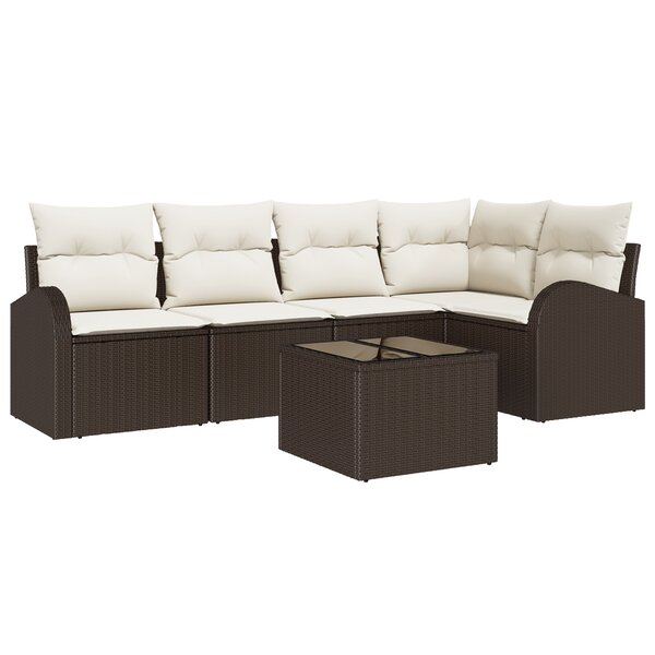 vidaXL Ensemble de Canapé de Jardin de 5 Pièces avec Coussins Gris Rotin Poly