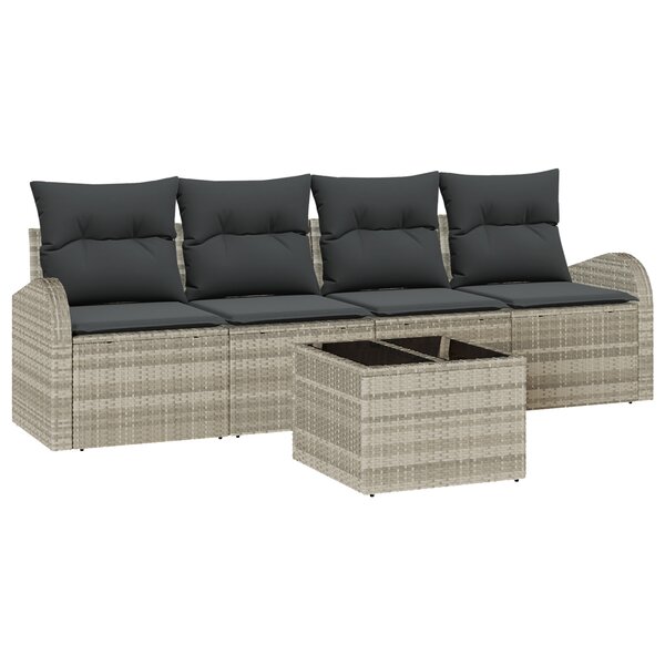 Ensemble de Canapés de Jardin vidaXL 5 Pièces avec Coussins Gris Clair Poly Rattan