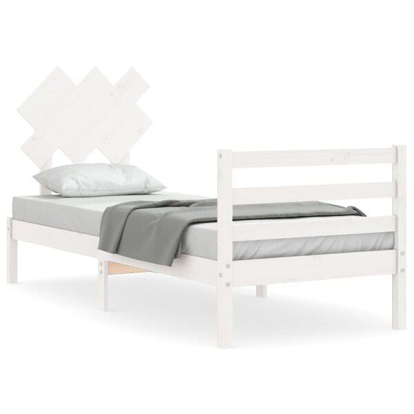vidaXL Cadre de lit avec tête de lit blanc 90x200 cm bois massif