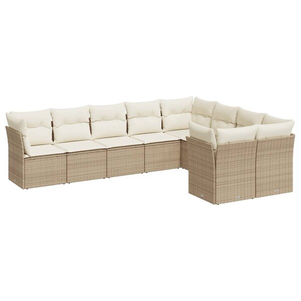vidaXL Salon de jardin avec coussins 9 Pièces beige résine tressée