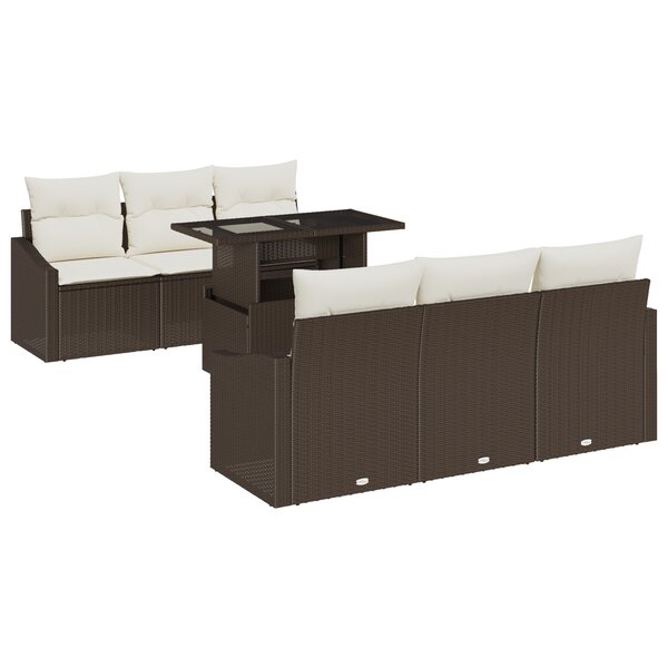 vidaXL Ensemble de sofa de jardin 7 pièces avec coussins marron en poly rotin