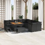 Ensemble de sofas de jardin de 13 pièces avec coussins en rattan poly noir acacia