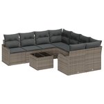 Ensemble de Canapé de Jardin 9 pièces avec Coussins Gris Poly Rattan