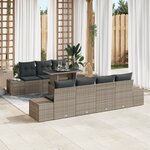 vidaXL ensemble de jardin 8 pièces avec coussins gris en poly rotin