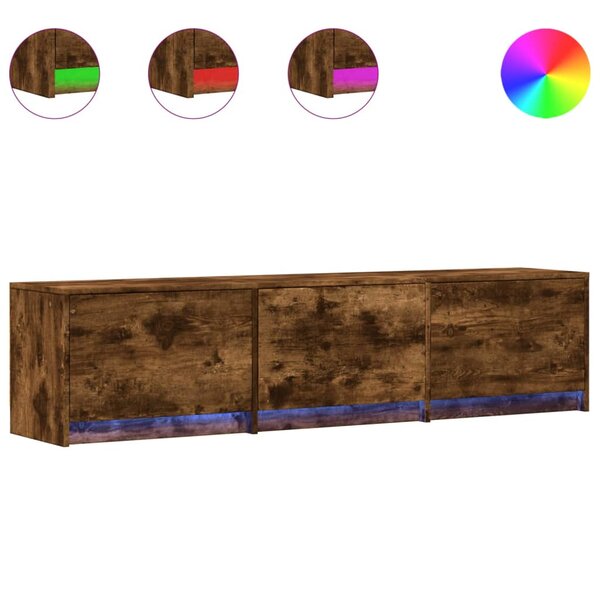vidaXL Meuble TV avec LED chêne fumé 165x34x40 cm bois d'ingénierie