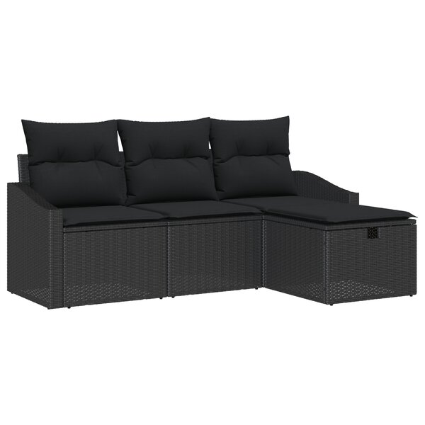 vidaXL Ensemble de canapé de jardin 4 pièces avec coussins noir en poly rattan