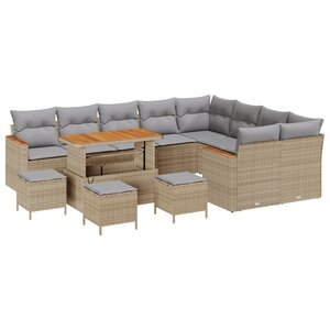 Ensemble 13 pièces de canapés de jardin avec coussins Beige Poly Rotin Acacia