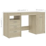 Bureau table poste de travail meuble d'ordinateur informatique étude chêne sonoma 140 x 50 x 76 cm bois d’ingénierie brun 02_0023655