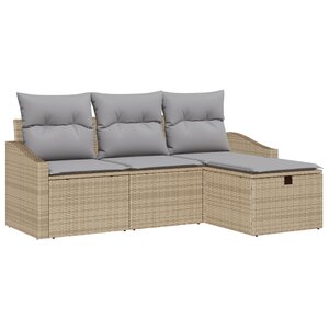 vidaXL Ensemble de canapé de jardin 4 pièces avec coussins beige en rotin poly