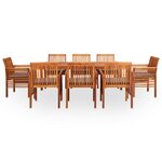 vidaXL Mobilier à dîner d'extérieur 9 Pièces et coussins Acacia solide