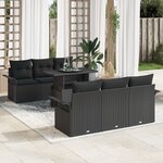 Ensemble de canapé jardin vidaXL 7 pièces avec coussins Noir Rattan Poly