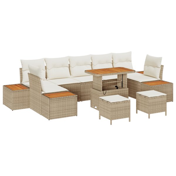 vidaXL Ensemble de canapé de jardin 10 pièces avec coussins Beige Poly Rotin Acacia