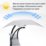 Bain de soleil transat suspendu avec pare-soleil et matelas design contemporain 190L x 115l x 190H cm acier polyester gris noir
