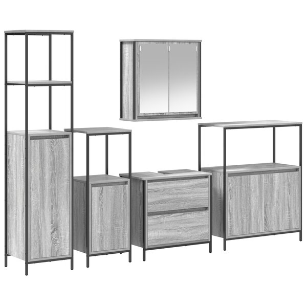 Ensemble de meubles de salle de bain 5 pièces vidaXL Gris Sonoma en bois d'ingénierie